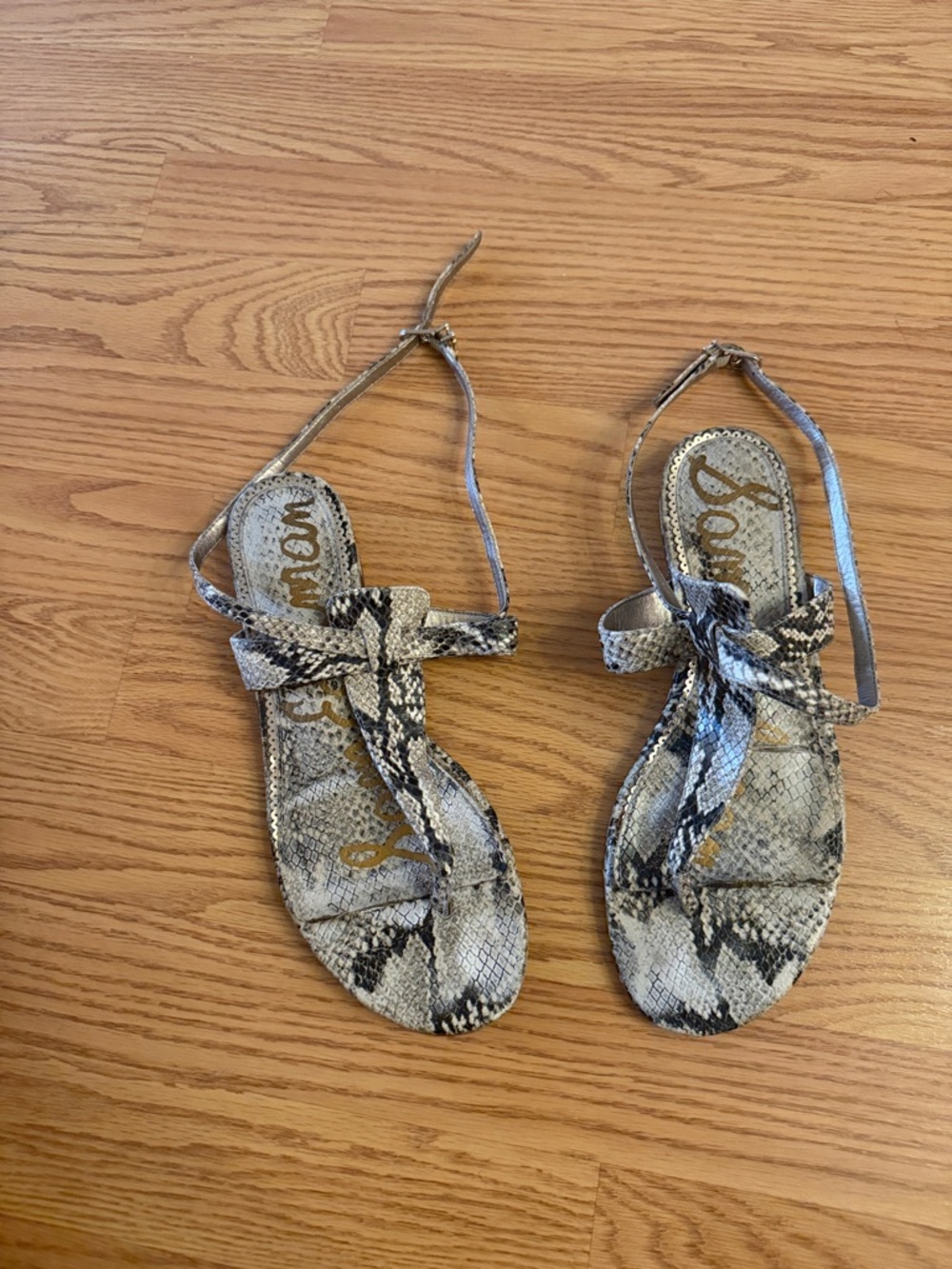 Sam Edelman Snake-Print Ankle-Tie Flat Sandals in Black and Cream